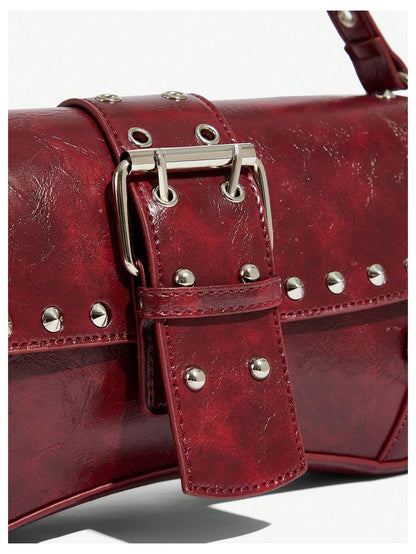 MakeMeChic Women's Shoulder Bags Y2K PU Leather Clutch Small Purse Bags Burgundy One Size