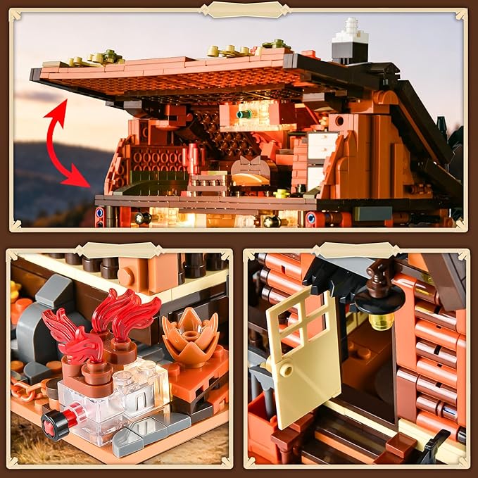 Wood Cabin Building Blocks Set for AdultsForest Wooden House Building Toys with LightLog Cabin Construction KitsHome Decor Gifts for Adults and Teen 14+(1969Pcs)