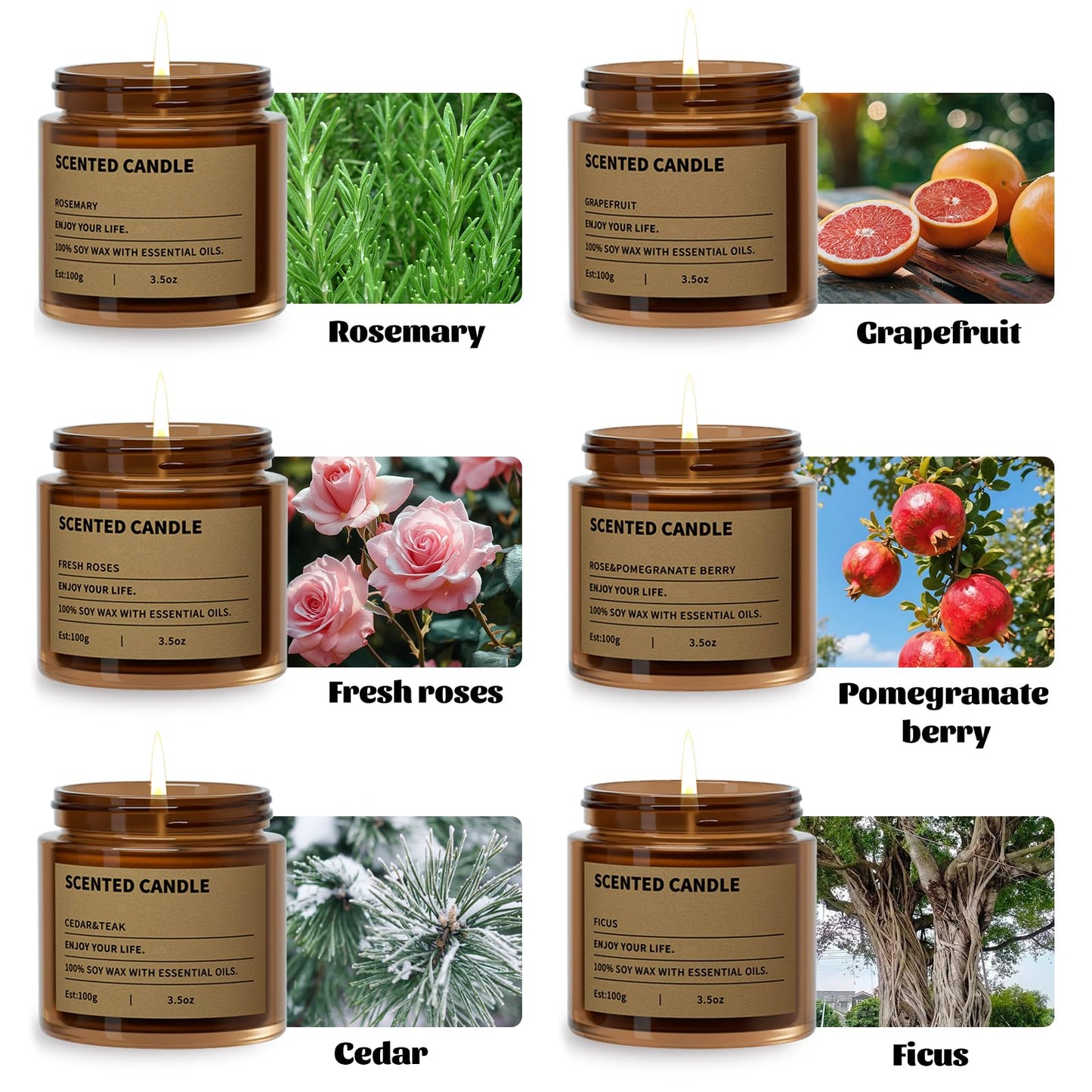 6 Pack Scented Candles Gifts for Women,3.5 Oz Amber Candles Set, 150 Hours Long Burning Soy Wax Candles Jar Aromatherapy Candles for Stress Relief, Birthdays, Weddings, Christmas Gifts, Yoga, Bath
