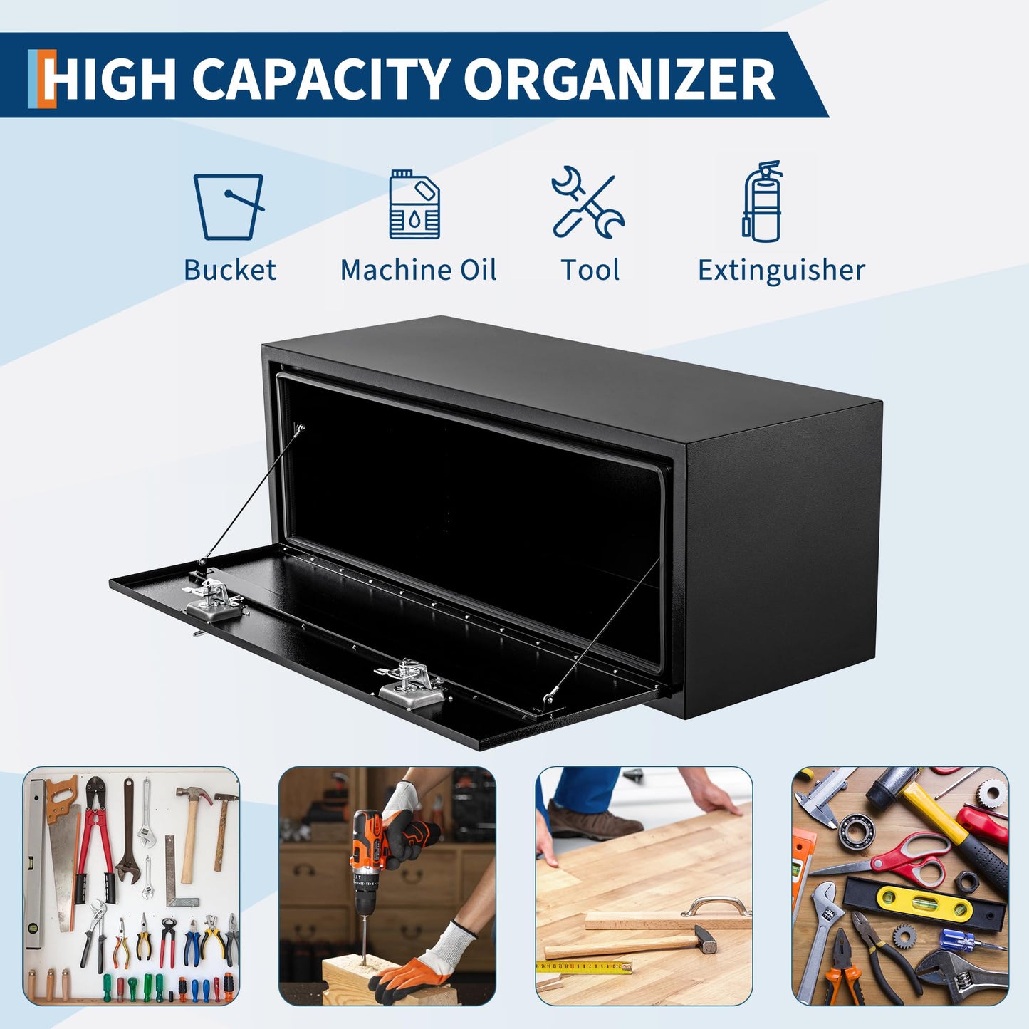 60'' Black Steel Truck Tool Box, Heavy Duty Storage With Lock and Keys, Utility Tool Chest for Pickup Truck Bed, RV