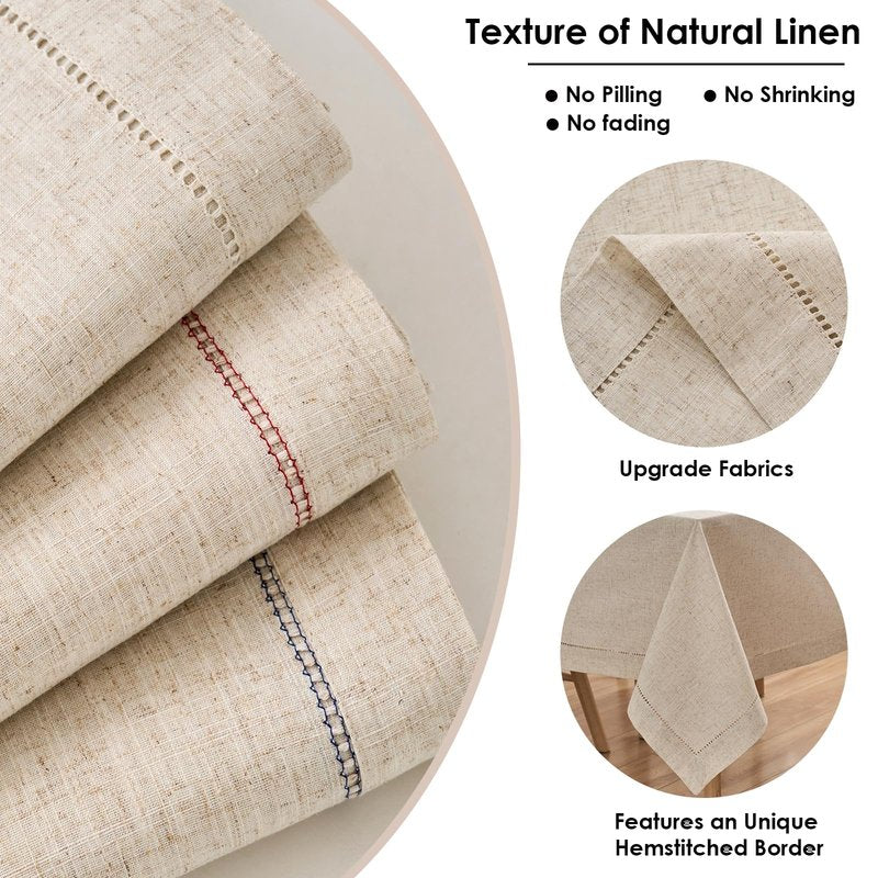 Zdolmy Natural Flax Linen Handmade Hemstitch Tablecloth 70" x 55"– Undyed Square Table Cover for Kitchen, Dining & Decoration, Ideal for Father's Day