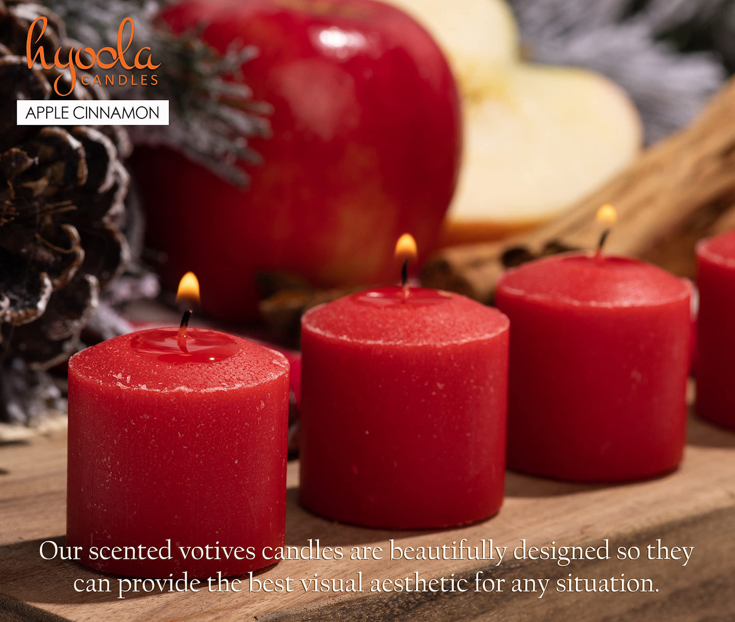 HYOOLA Scented Votive Candles - Apple Cinnamon Votive Candles -12 Hour Burn Time - 9 Pack - European Made