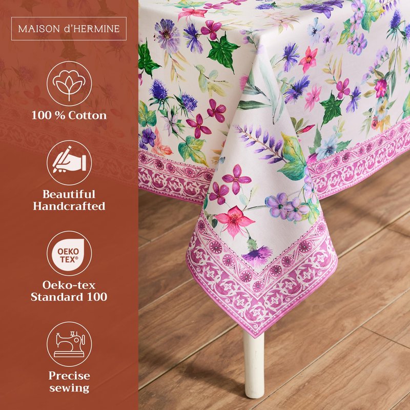 Maison d' Hermine Table Cloth Rectangle Table 100% Cotton 70 x 140 Inches Tablecloth Reusable Decorative for Dining Kitchen Room Farmhouse Home Gifts for Mothers Day Spring Summer - Chardon