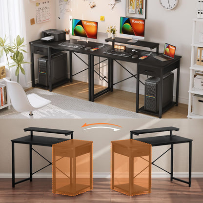 SOROGRA Computer Desk with Adjustable Monitor Stand, 47.2 in Small Desk with Reversible Storage Shelves, Office Desk with Spacious Desktop Spaces for Home Bedroom Workstation, Black