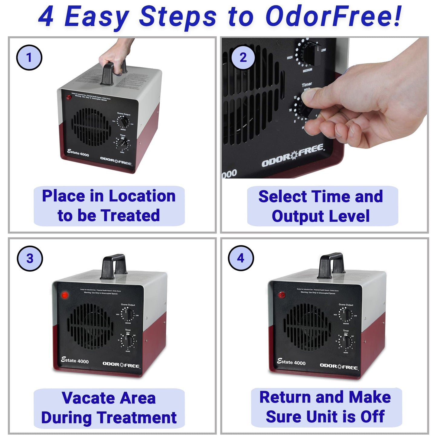 OdorFree Estate 4000 Ozone Generator for Eliminating Odors from Large Homes & Offices, Townhouses and Commercial Spaces at their Source - Easily Treats Up To 4000 Sq Ft