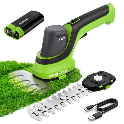 WORKPRO 7.2V Handheld Grass Trimmer, 2-in-1 Cordless Hedge Trimmer & Grass Shears with 2Ah Battery, Small Bush & Shrub Trimmer for Lawn Edging, Garden, Yard & Hedge Trimming