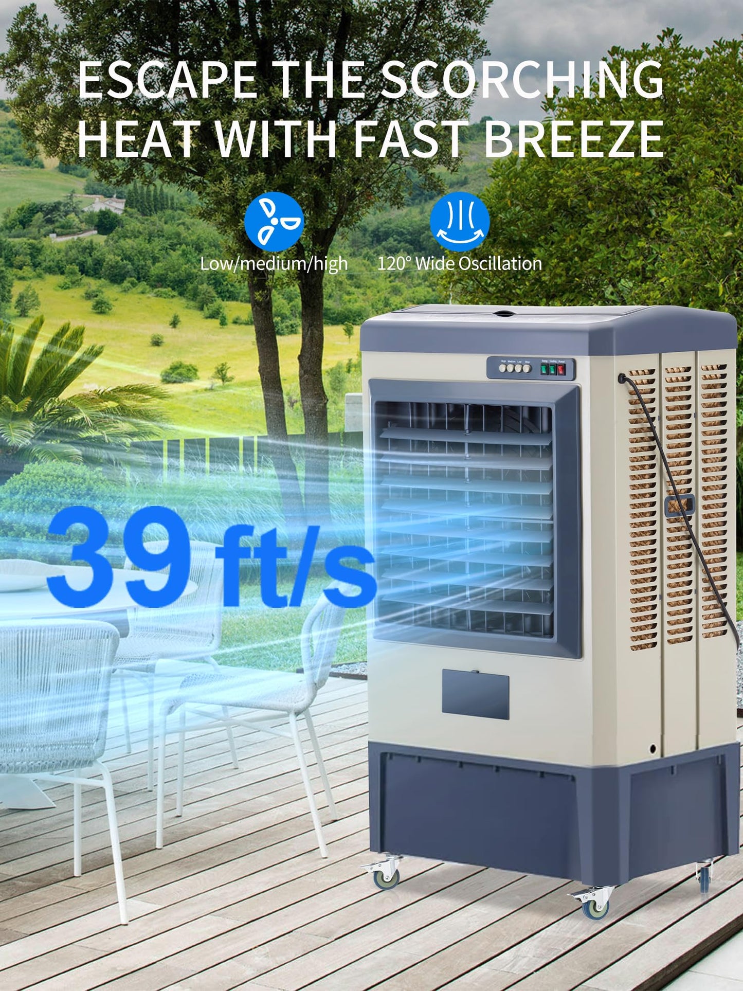 Uthfy 48" Swamp Cooler, 6500 CFM Evaporative Air Cooler with 19 Gallon Water Tank, Cooling Fan with 5 Ice Pack, 120° Oscillation, 3 Speed, Portable Outdoor Air Conditioner for Garage, Commercial Use