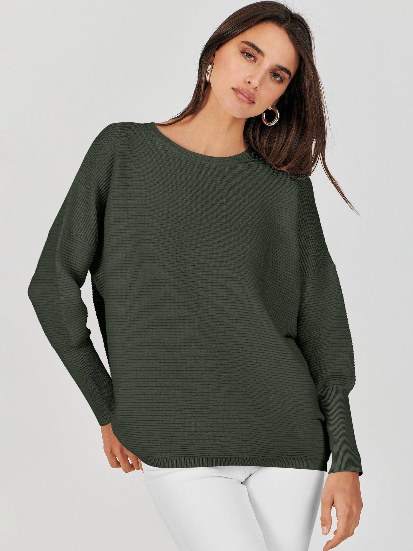 ANRABESS Womens Oversized Batwing Long Sleeve Ribbed Knit Sweaters 2025 Fall Outfits