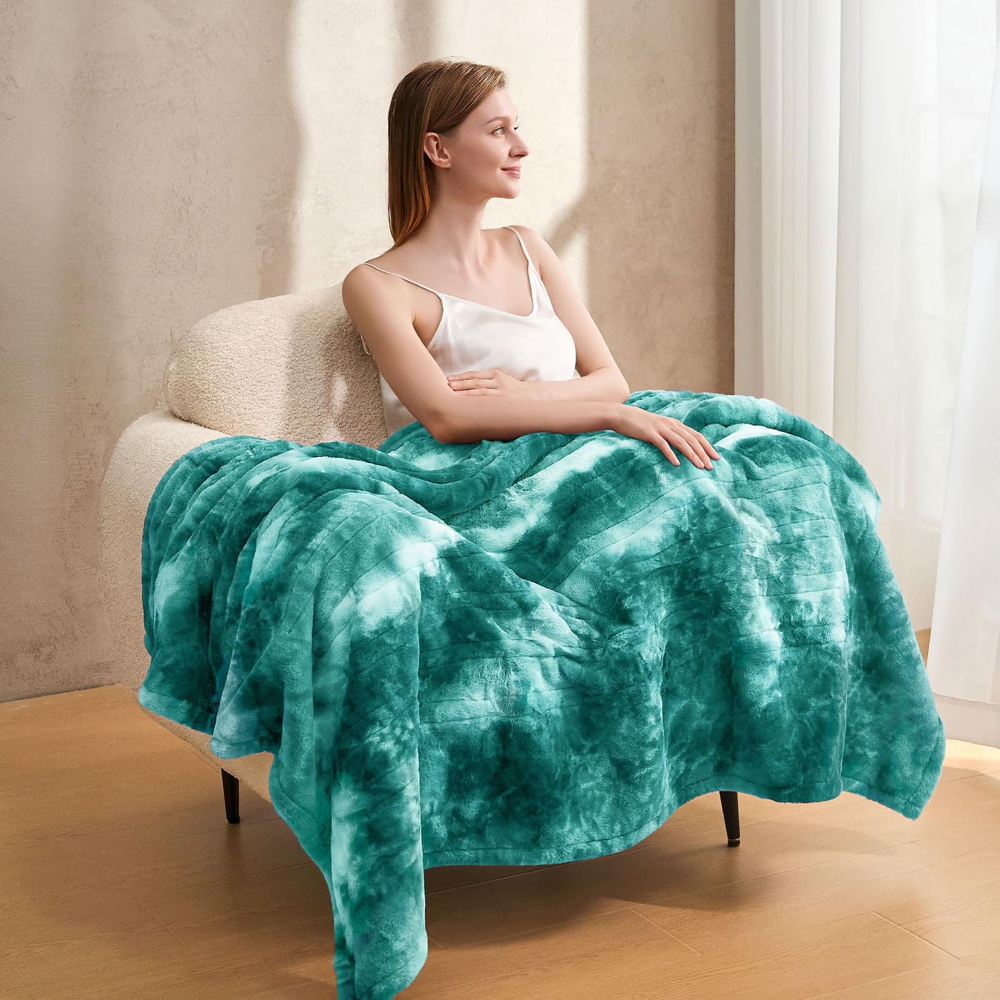 Electric Heated Blanket 50"x60",Luxury Grey Faux Fur Electric Throw Blanket,Fast Heating Soft Fluffy Thick Electric Blanket with 6 Heating Levels & 12H Auto Off