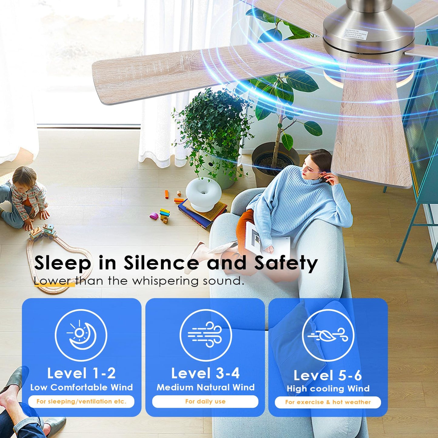 BYKISTOK 46IN Ceiling Fan with Lights and Remote/APP - Flush Mount Low Profile Ceiling Fan Light with 3CCT Dimmable, 6 Speeds Reversible, Modern Fan Light Fixture for Indoor, Covered Patios, Nickel