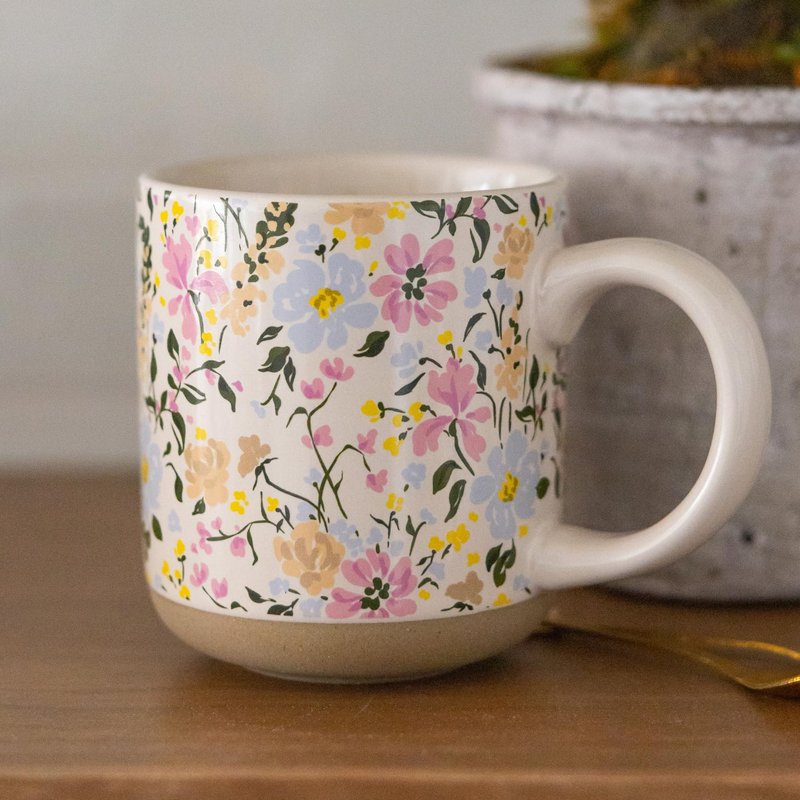 Sweet Water Decor Floral Stoneware Coffee Mugs - 14oz Cute Coffee Cups for Hot & Cold Drinks - Dishwasher & Microwave Safe - Spring Home Decor and Gift - Ideal Tea & Espresso Mugs