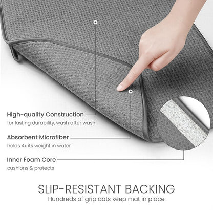 Bellemain XL Dish Mat 24" x 17" ( LARGEST MAT ) Microfiber Dish Drying Mat , Super absorbent ( Dark Gray )