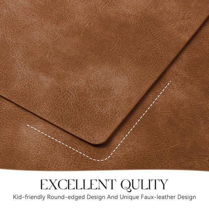 MOSAYT Vinyl Placemats Set of 6-12 X 17 Inch - Faux Leather 100% Waterproof Oil-Proof Wipeable PU Place Mats, Heat Resistant Reversible Table Mats for Kitchen, Dining, Outdoor (Reddish Brown)