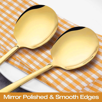 Extra Large Serving Spoons Set 11.7-Inch Gold Serving Utensils 18/8 Stainless Steel Big Metal Spoons for Buffet, Parties, Catering, Banquet - Dishwasher Safe (4-Pack, Gold)