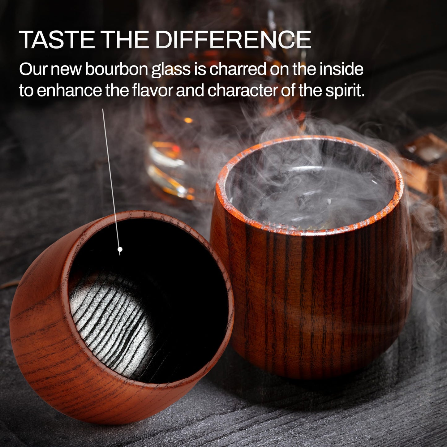 Oaksip The Original Charred Wooden Bourbon Drinking Glass | Charred Old Fashioned Glass | Bourbon Gifts for Men, Dad, or Brother | Whiskey Gifts