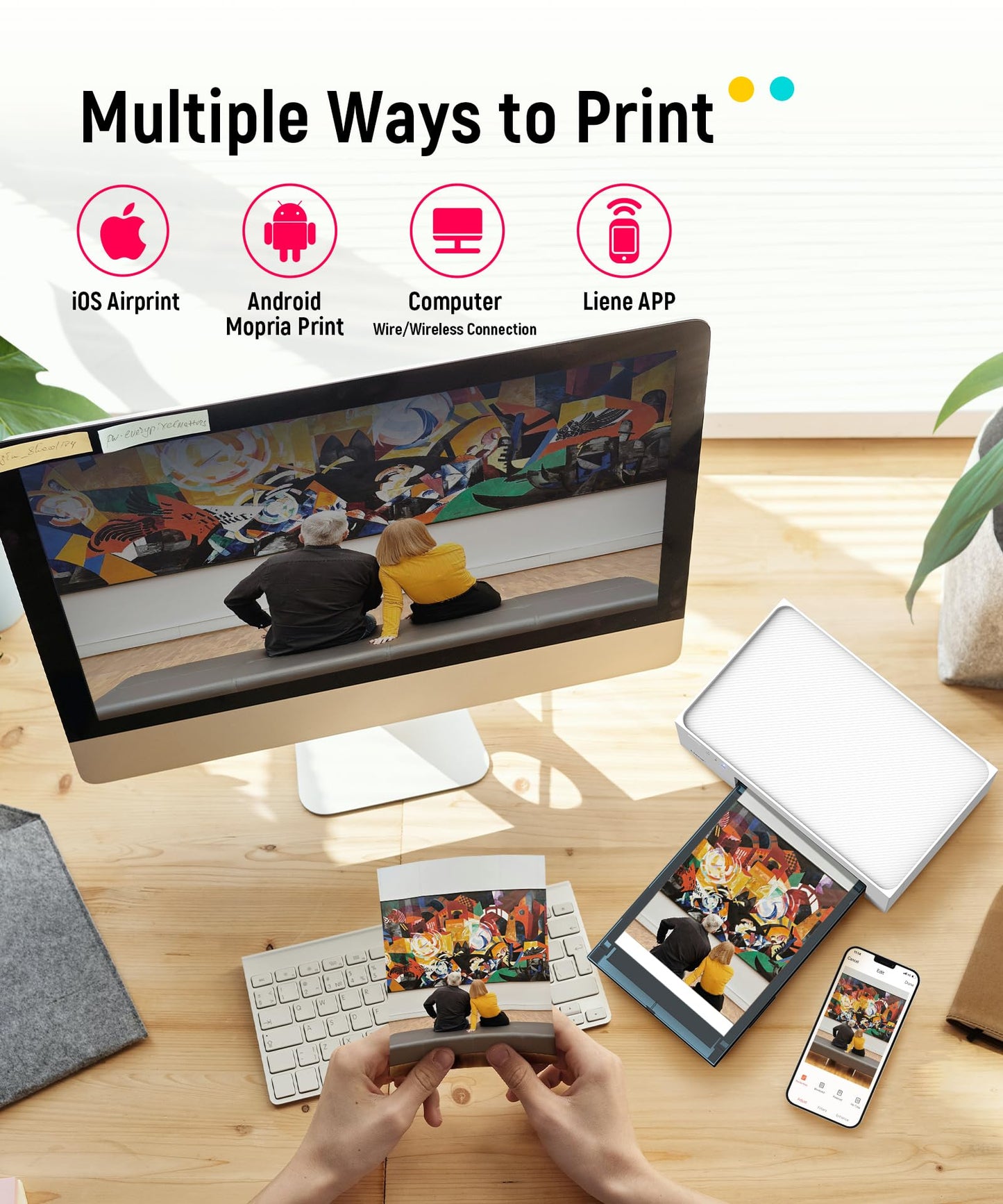 Liene M100 4x6'' Photo Printer, Wi-Fi Picture Printer, 20 Sheets, Full-Color Photo, Instant Phone Printer for iPhone, Android, Smartphone, Thermal Dye Sublimation, Portable Photo Printer for Home Use