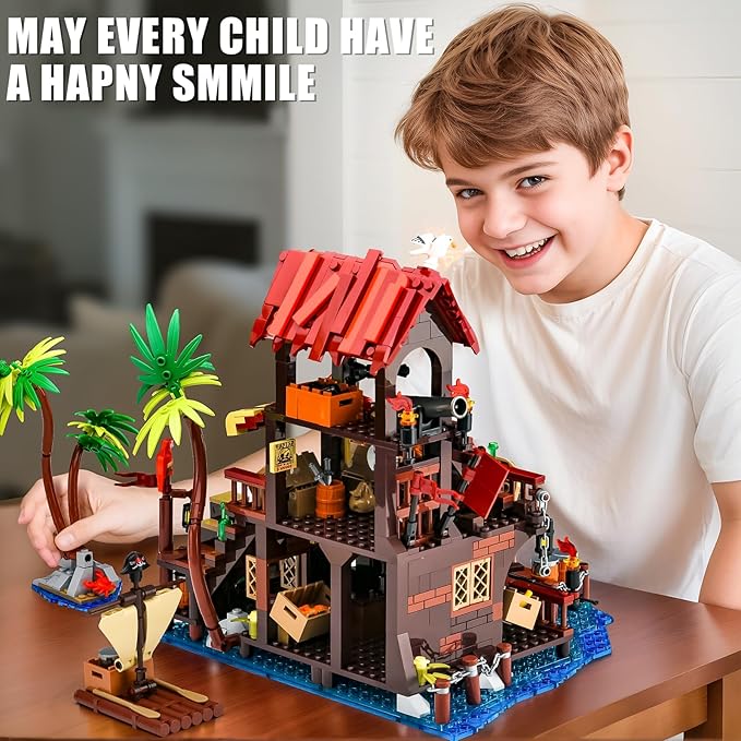 Pirate Ship House Building Set for AdultsPirate Wharf Supply Center Building Block ToyCabin Model for Home DecorIdeal Gift for Teens Kids Girls Boys 8+