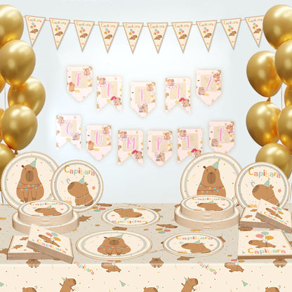 BACH AND BOOZY 42Pcs Capy Party Plates Supplies Cute Cartoon Capy Party Tableware Decorations Capybaras Paper Plates Napkins Decorations Party Favors