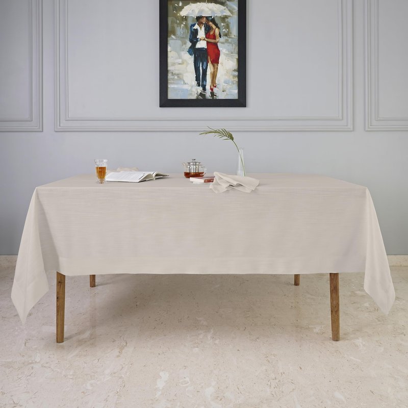 D'Moksha Homes Natural Tablecloth 60 x 60 Inch - Premium Faux Linen Tablecloth - Machine Washable Square Table Throw Natural Linen Tablecloth, 100% Recycled Fabric for Dining