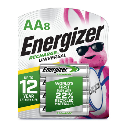 Energizer Recharge Universal Rechargeable AA Batteries (8 Pack), Double A Rechargeable Batteries