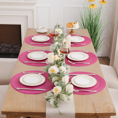 SHACOS Round Braided Placemats Set of 6 Cotton Round Place Mats 15 inch Washable Table Mats for Dining Table Holiday Party (Hot Pink, 6)