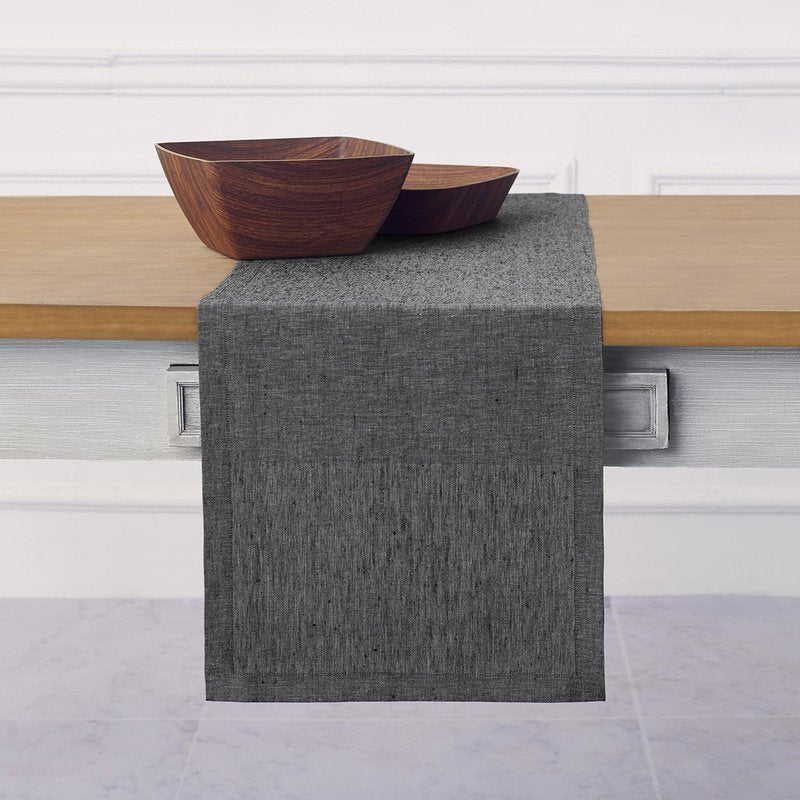 Solino Home Linen Table Runner 72 Inches Long - Athena, 100% Pure Linen Charcoal Grey Dining Table Runner 14 x 72 Inch - Handcrafted and Machine Washable