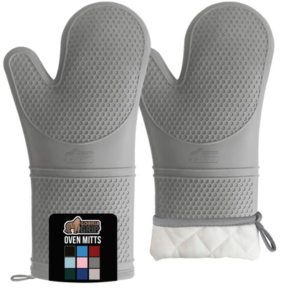 GORILLA GRIP BPA-Free Soft Silicone Oven Mitts and Pot Holders Sets, Heat Resistant Waterproof Cooking Gloves, Thick Cotton Lining, Flexible Gripping for Baking Grilling, Kitchen Trivets, Turquoise