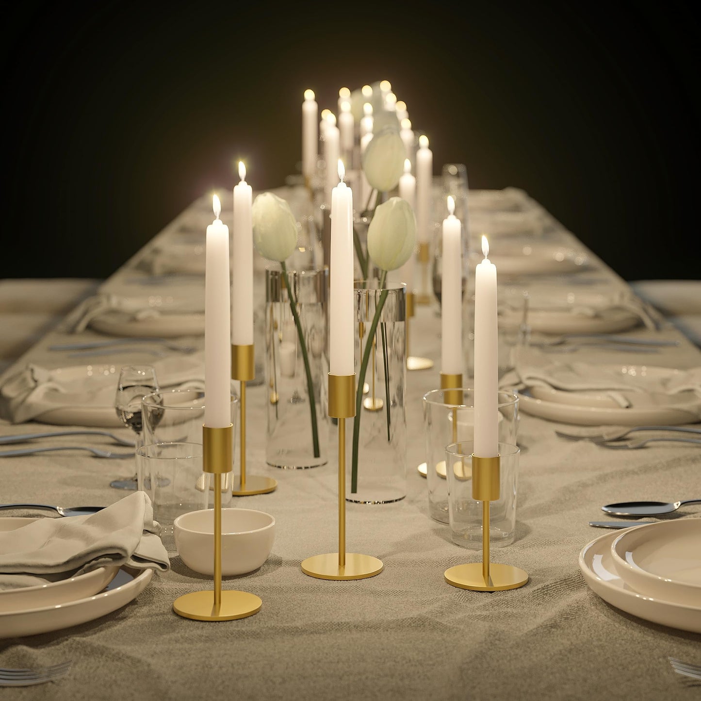 FSyueyun Gold Candle Holder Taper Candle Holders, Set of 6 Candle Stick Holders Decor for Mantel Table Centerpiece, Used for Wedding, Dinning, Housewarming Gift