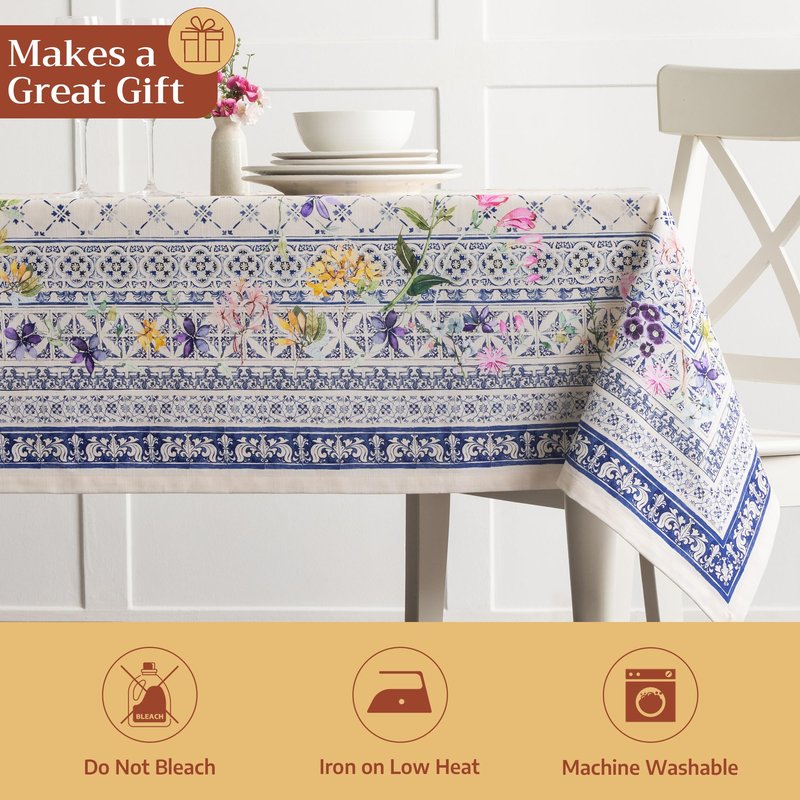 Maison d' Hermine Table Cloth Rectangle Table 100% Cotton 70 x 108 Inches Tablecloth Reusable Decorative for Dining Kitchen Room Farmhouse Home Gifts for Mothers Day Spring Summer - Faience