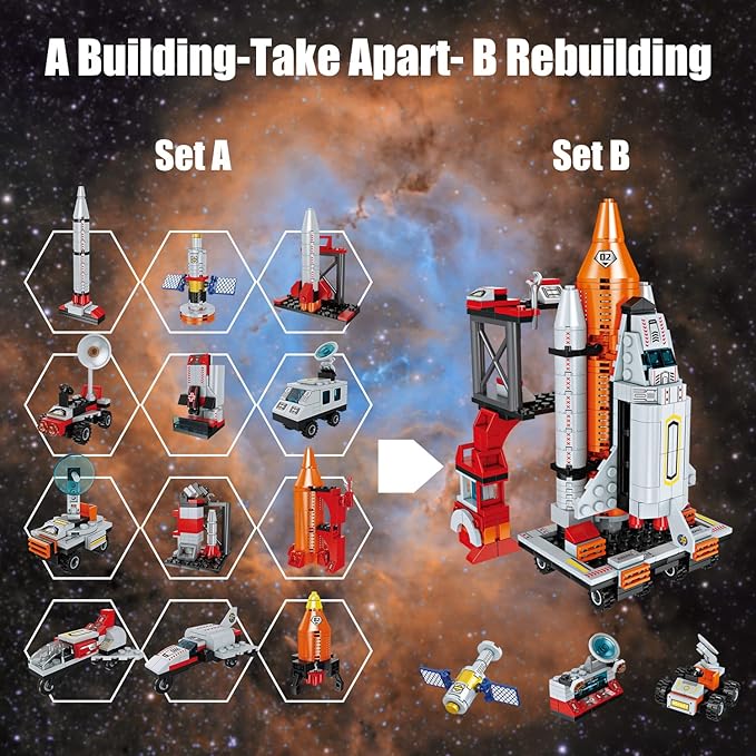 AESGOGO STEM Space Toys for 6 7 8 9 10 11 12 Year Old Boys Girls Space Shuttle Rocket Launch Center Building Sets Toy Kits Best Gifts for Kids Ages 8-14 （566 Pcs）.