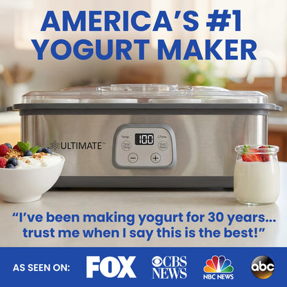 Ultimate Probiotic Yogurt Maker with Adjustable Temperature & Time Control - Make Trillions of Live Probiotics & Get Better Gut Health - ULTIMATE LIFETIME WARRANTY - Wellness Gifts for Men & Women