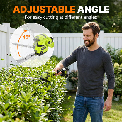 OGERY 21V Cordless Hedge Trimmer & Grass Shears, 2-in-1 Powerful Dual Batteries Electric Bush Trimmer with 8.9” Hedge Blade & 5.1” Grass Trimmer, Adjustable Angle, Lightweight for Garden & Lawn Care