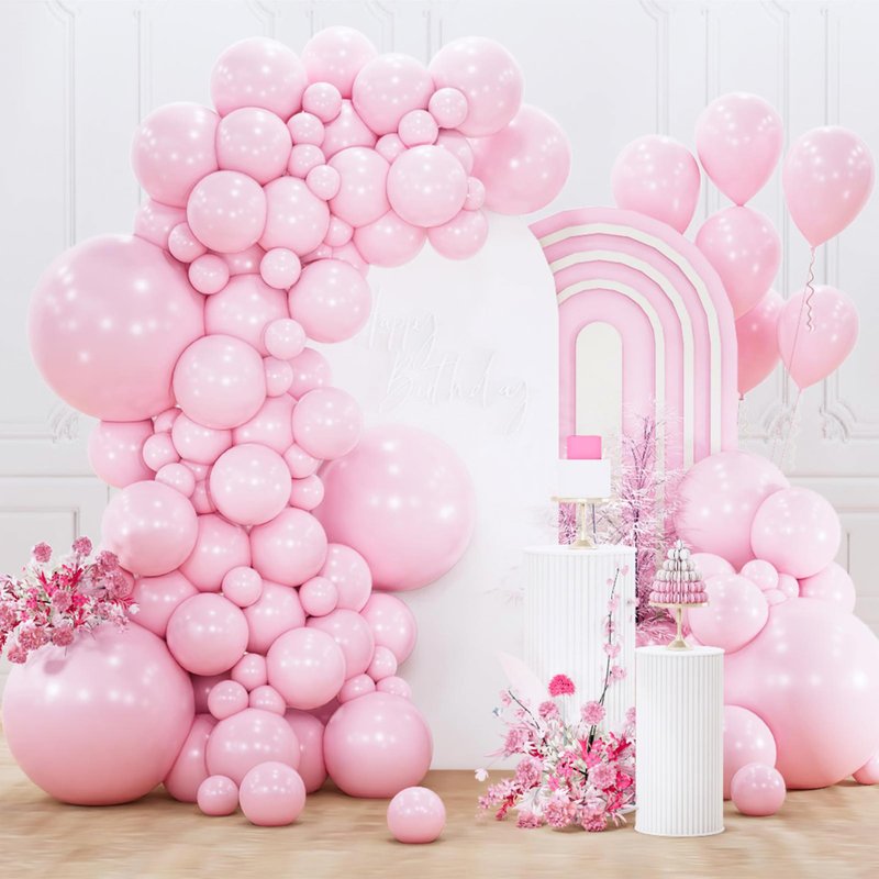PartyWoo Light Pink Balloons 155pcs Different Sizes of 18 12 10 5 Inch Pastel Pale Baby Pink Balloon Arch Kit Garland for Baby Shower Bachelorette Bridal Shower Birthday Party Decorations Pink-Y48