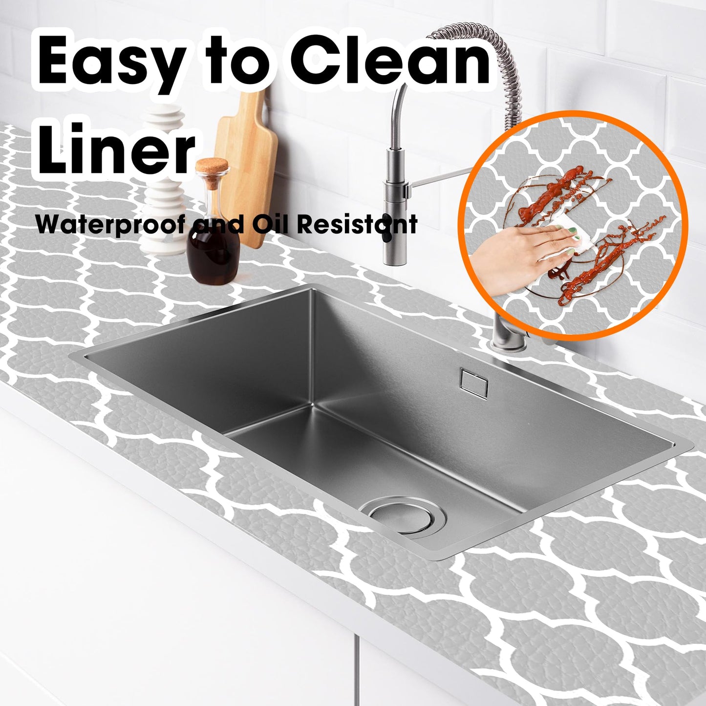 Shelf Liner for Kitchen Cabinets Non-Adhesive 12in X 10FT Cabinet Liners for Shelves Waterproof Thick Strong Grip Non Slip Drawer Liner Contact Paper for Cupboard Easy to Clean,Gray Lantern