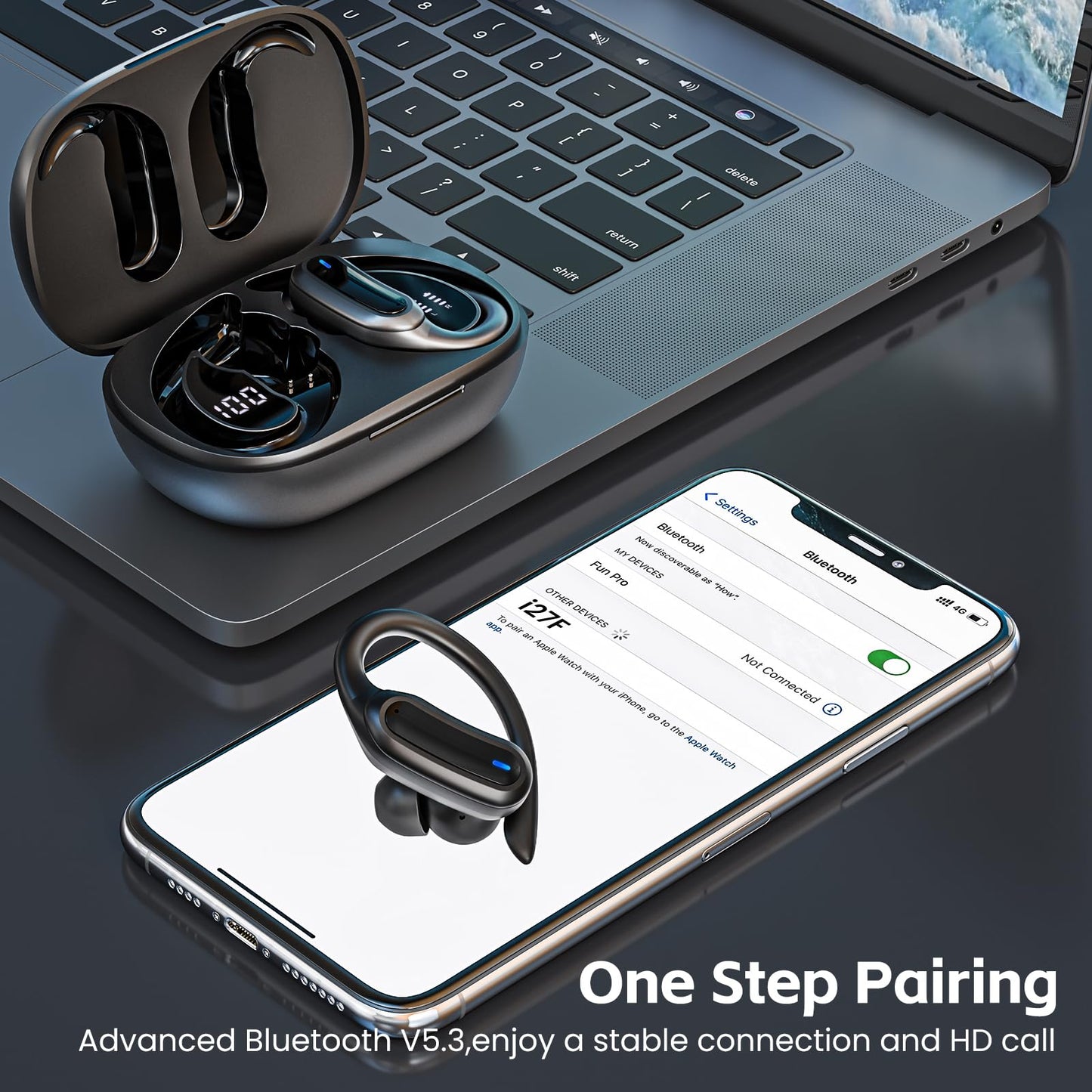 Wireless Earbuds, Bluetooth 5.4 Headphones, True Wireless Stereo Sound Earphones with Noise Cancelling Mic, Fast Charging, IPX7 Waterproof, Comfort Fit Ear Buds for Sports/Workouts/Travel (Deep Black)