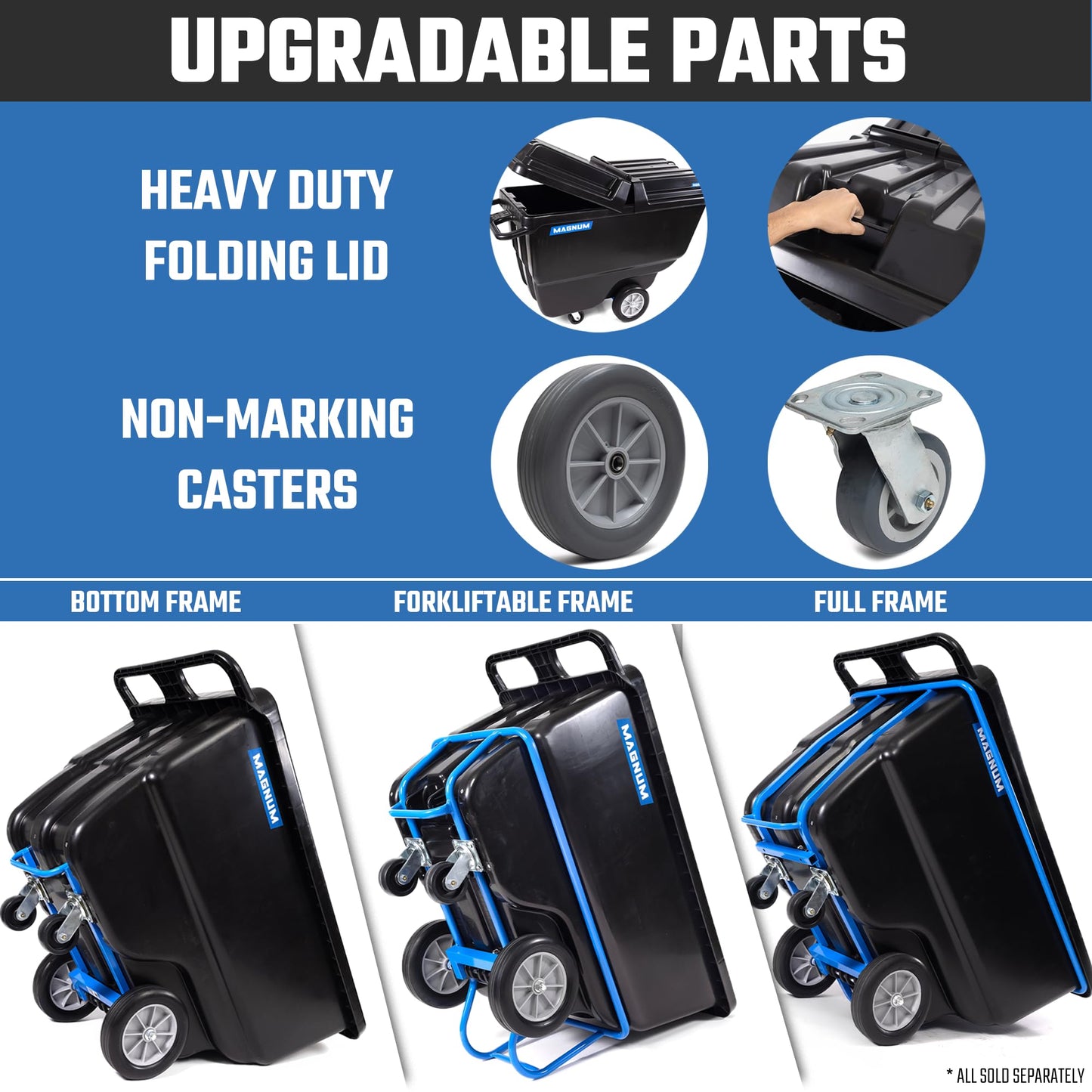 Magnum Tool Tilt Truck, 1 Cu. Yd. Covered Capacity Dump Cart with Heavy Duty 12” Wheels & 5” Casters & Heavy Duty Full Frame for Jobsites, 1200 lbs, Trash Cart with Wheels DUC100-H-04PK (4-Pack)