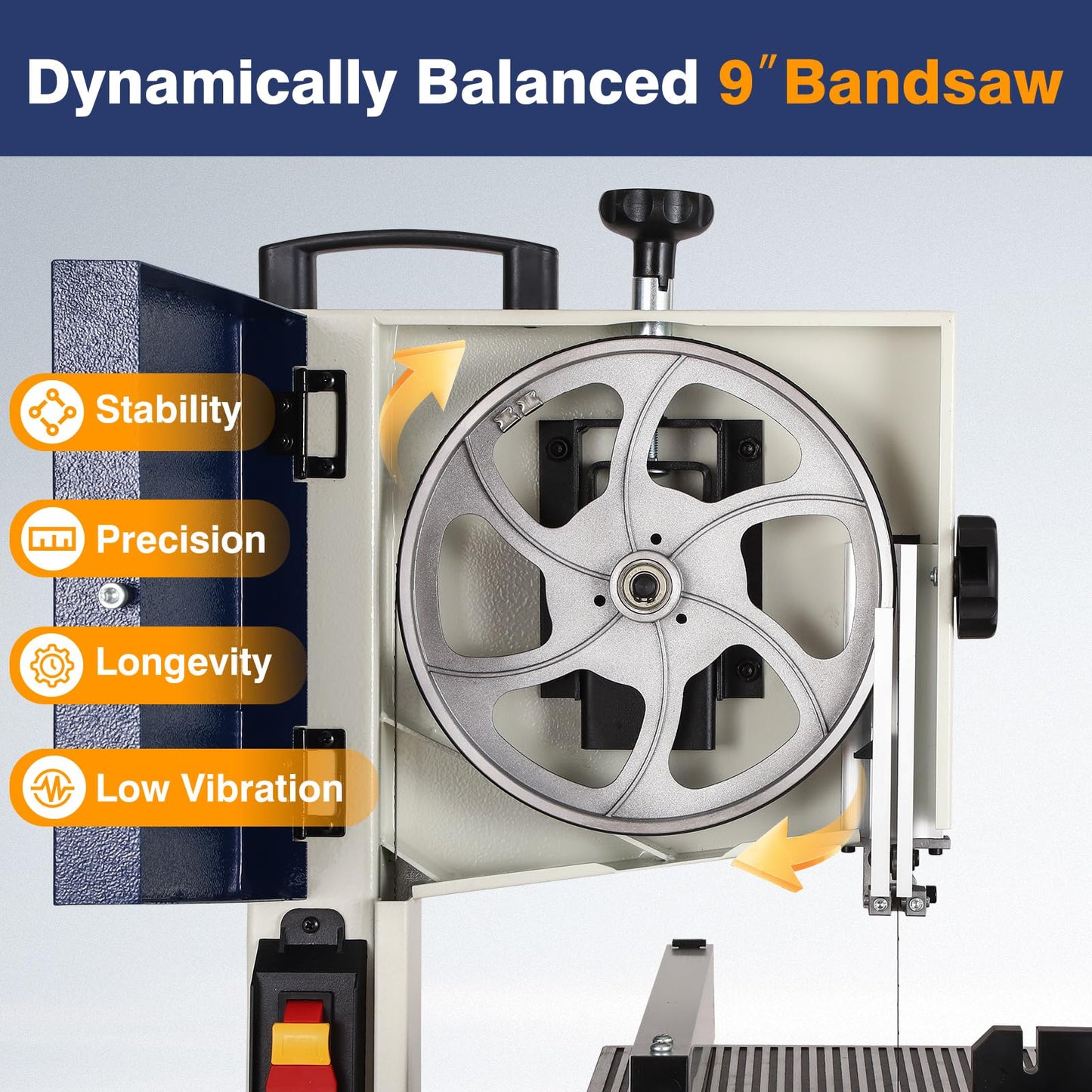 QD-KYOHO Band Saw, Portable 9-Inch Bandsaw for Woodworking, 2526 FPM Benchtop, 1/3 HP(output), 120 V 2.5-Amp Motor, Band Saws with Cast-Aluminum Worktable with Scale, Steel Bandsaws with Miter Gaug