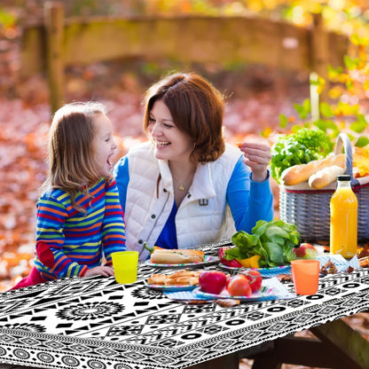 Picnic Table Cover with Bench Covers Vinyl Elastic Edges Fitted Rectangle Tables Seat Waterproof 3-Piece96X30in Set Outdoor Rectangular Folding Backing Tablecloth for Camping Over Size BlackGeometrics