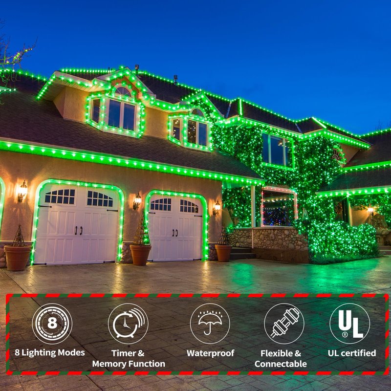 150ft LED Rope Lights Outdoor, 1080 LED Connectable and Flexible Tube Lights with 8 Modes, Waterproof LED Rope Lighting for Garden, Patio, Pool, Bedroom, Party, Indoor Outdoor Christmas Decor (Green)