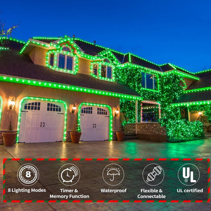 150ft LED Rope Lights Outdoor, 1080 LED Connectable and Flexible Tube Lights with 8 Modes, Waterproof LED Rope Lighting for Garden, Patio, Pool, Bedroom, Party, Indoor Outdoor Christmas Decor (Green)