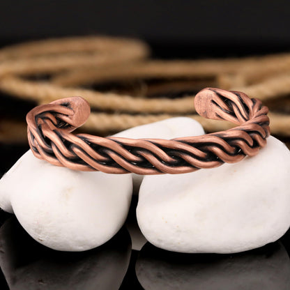 Handmade Elegant Copper Bracelet for Women and Men-Pure Copper Bracelet for Pain Relief and Stress Relief-Adjustable, Thickest, Twisted Copper Wire Bracelet to Fit many Size Wrist(folded) (folded)