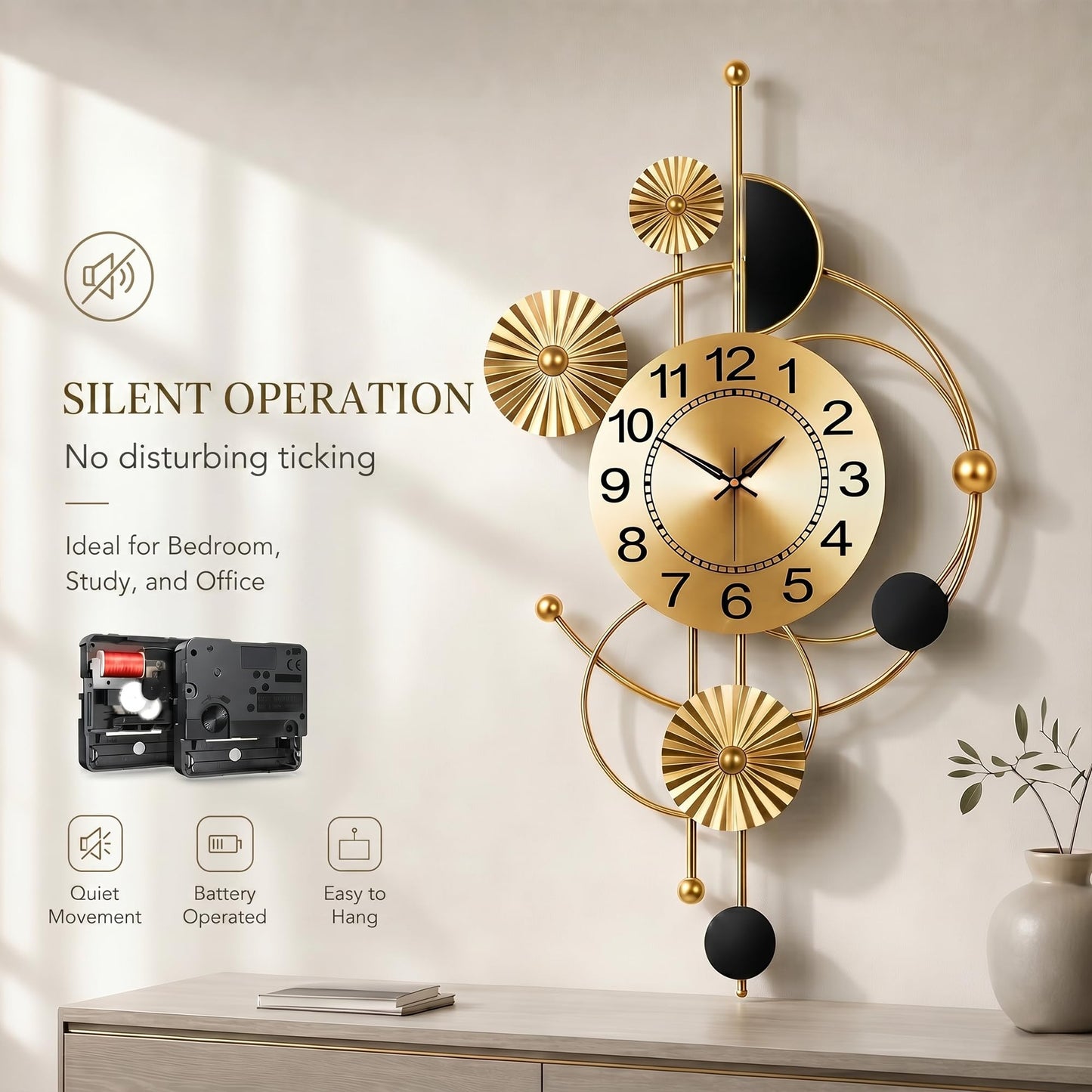 Axioglo Large Wall Clock,Modern Silent Non-Ticking Metal Wall Clocks,Battery Operated Wall Clock for Living Room, Kitchen, Bedroom, or Office Wall Decor (32")