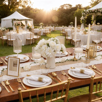 WDF Partyware 350Piece Gold Dinnerware Set for 50 Guests - Gold Plastic Plates with Disposable Cutlery - 50Dinner Plates-50Dessert Plates-50Pre Rolled Napkins with Silverware for Wedding/Mother's Day