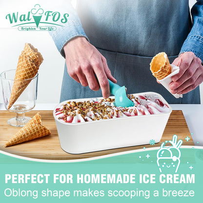 Walfos Ice Cream Containers - 1.6 Quart Each, Reusable Homemade Ice Cream Tubs with Silicone Lids, Stackable Freezer Storage Container for Yogurt, Sorbet, Gelato, Bonus 2 Bands, 12 Stickers, Set of 2