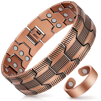 Mahnco Copper Bracelet for Men, 3X Ultra Strength 99.99% Pure Copper Magnetic Bracelets with Magnets,Magnetic Jewelry with Adjustable Sizing Tool