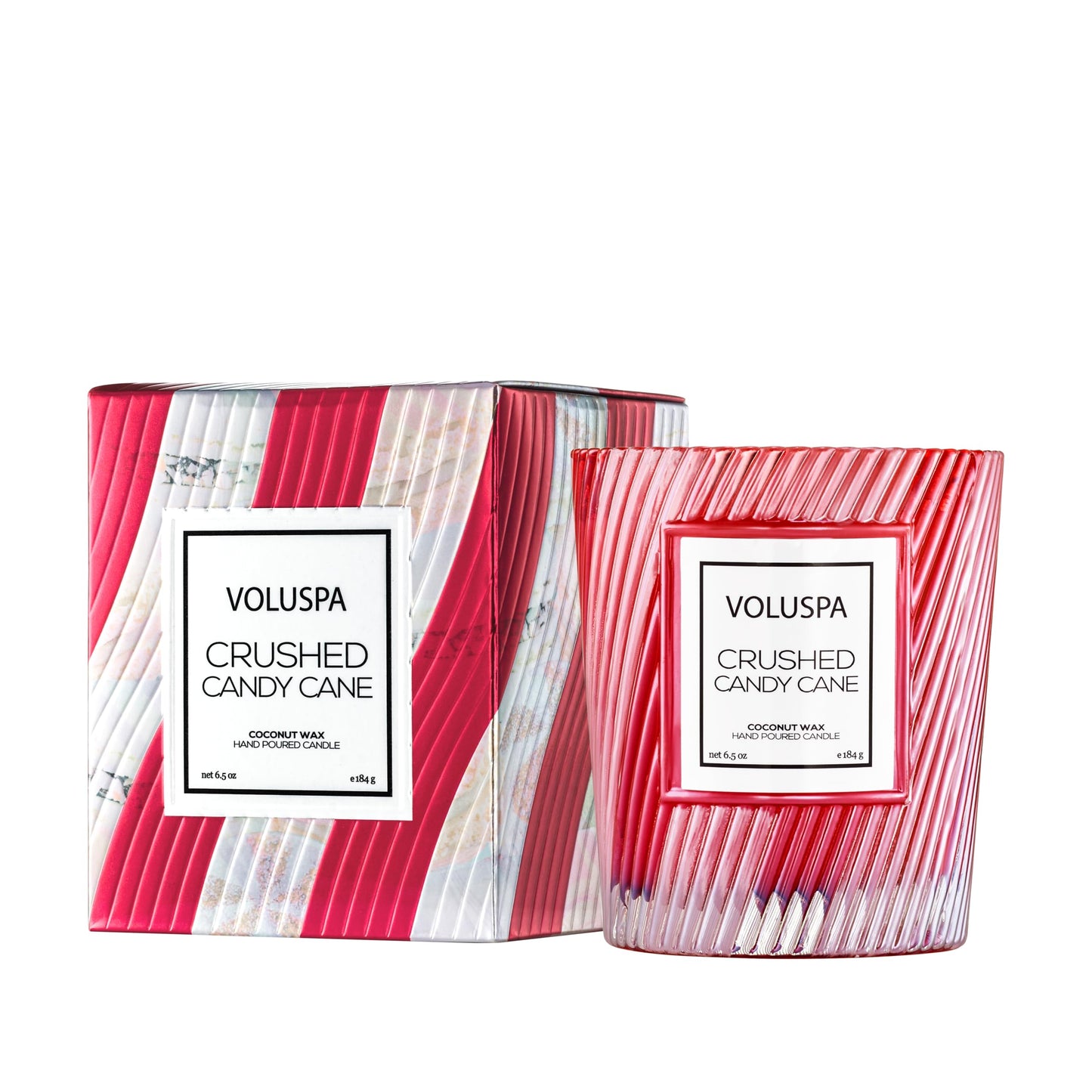 Voluspa Crushed Candy Cane Candle | Classic Boxed Candle | 6.5 Ounces | 40 Hour Burn Time |Coconut Wax for Clean Burning | Non-Toxic