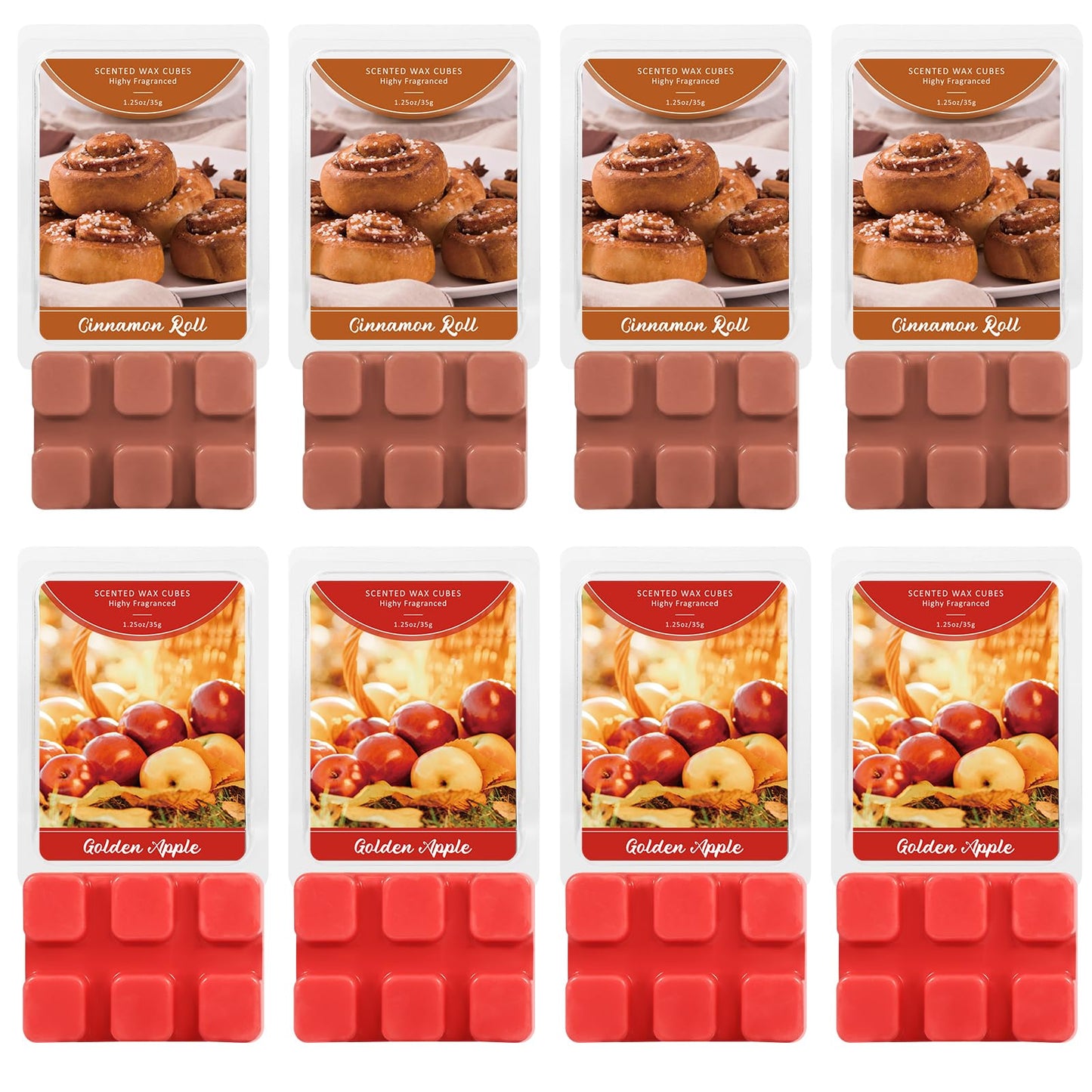 SCENTORINI Wax Melts, Wax Cubes Strong Scent, Summer Scent Candle Wax Tarts 4 Cinnamon Roll & 4 Golden Apple Scented Wax Melts for Warmer, Home Fragrances