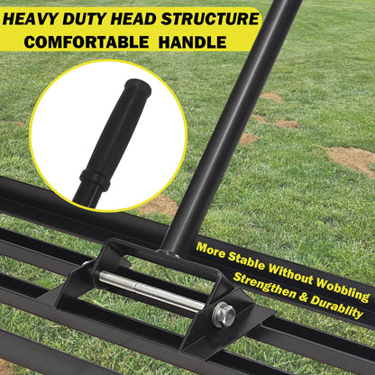 Eagwon 48"x10" Lawn Leveling Rake - High Carbon Steel Yard Lawn Leveler Tool with Adjustable Long Handle | Multi-Surface Levelawn Tool for Soil, Grass, Golf Course, Garden & Farm Care