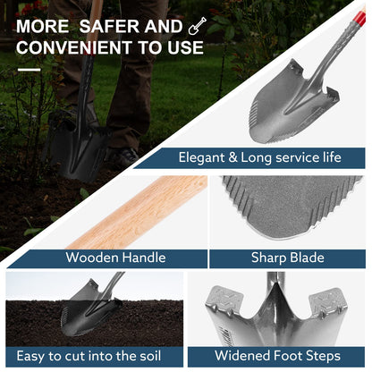 HANTOP Garden Shovel Round Digging Shovel Heavy Duty Shovels for Digging Trenching Gardening Camping, 43 inches