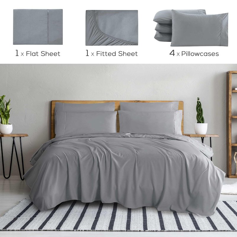 Mueller UltraTemp 6 PC Queen Sheet Set - Ultra-Soft Luxury Series, Cooling & Breathable Hotel Luxury Bed Sheets, Deep Pocket Wrinkle-Free Oeko-TEX, Light Gray